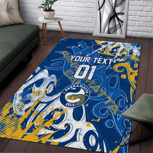 Personalized Parramatta Eels Rugby Area Rug Urban Street Graffiti Style - Distressed Splatter Elements