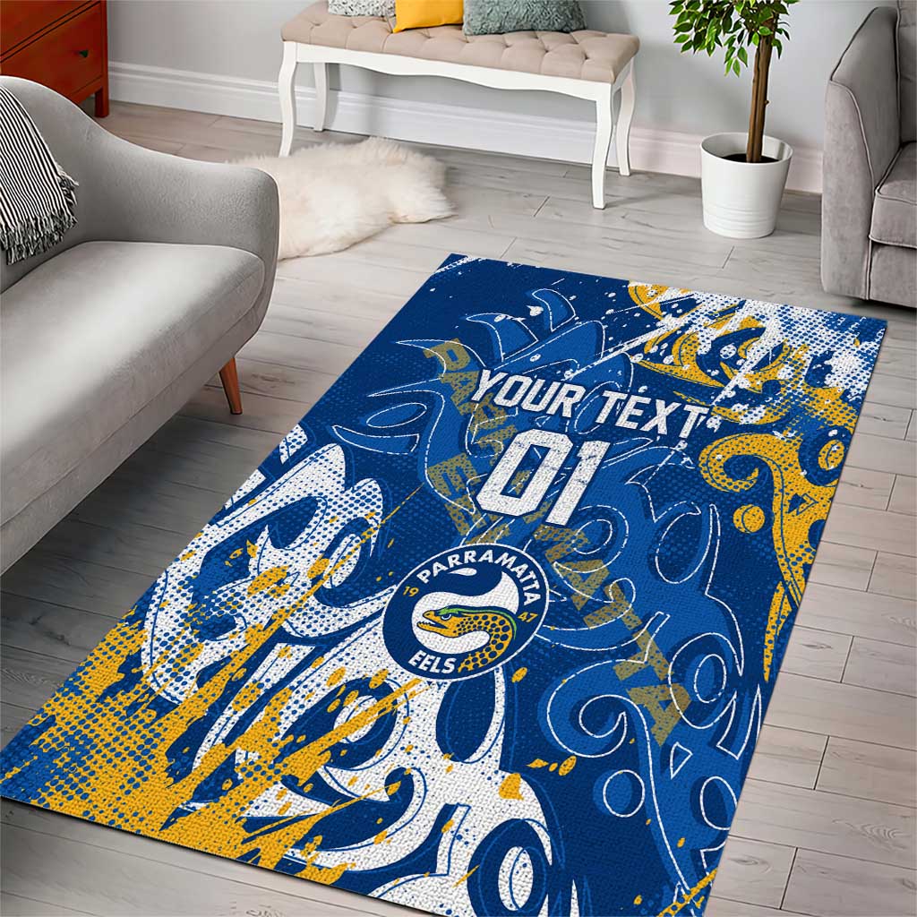 Personalized Parramatta Eels Rugby Area Rug Urban Street Graffiti Style - Distressed Splatter Elements