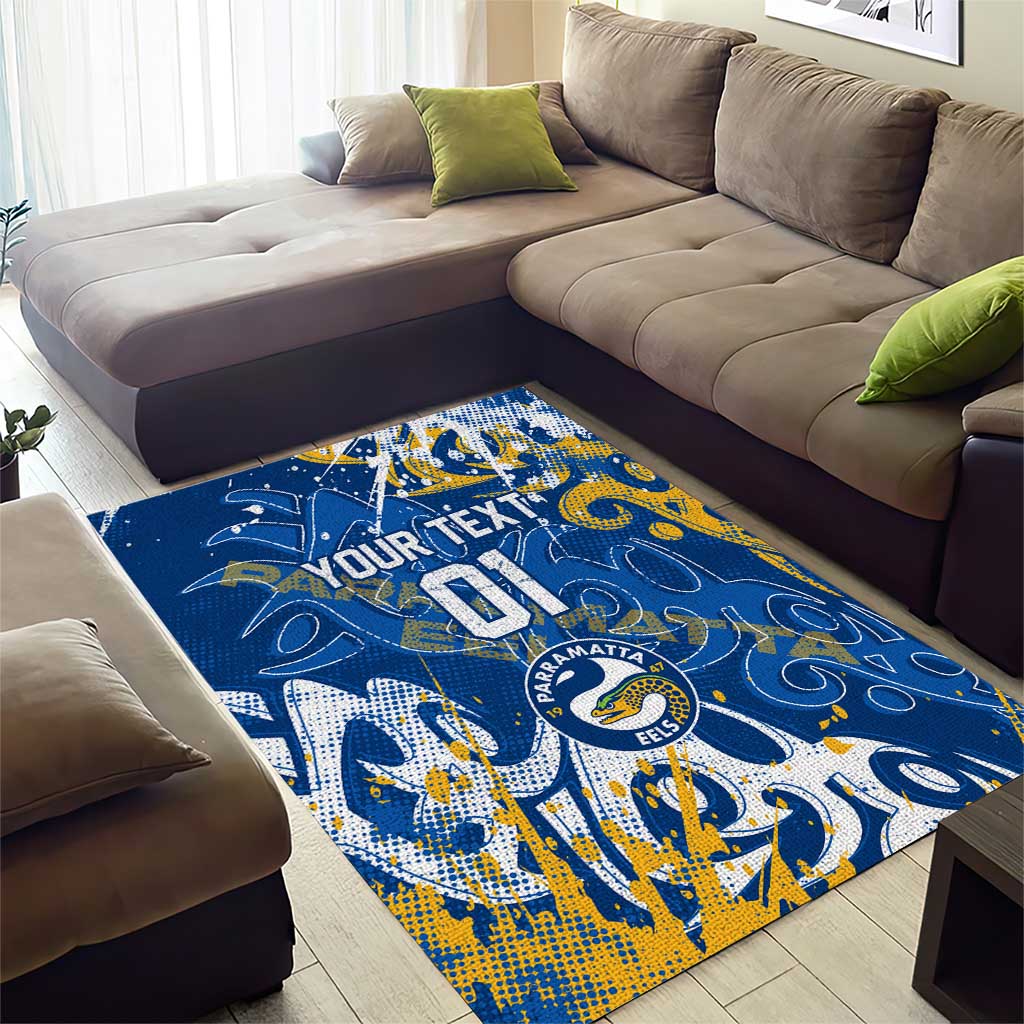 Personalized Parramatta Eels Rugby Area Rug Urban Street Graffiti Style - Distressed Splatter Elements