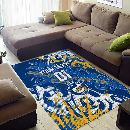 Personalized Parramatta Eels Rugby Area Rug Urban Street Graffiti Style - Distressed Splatter Elements