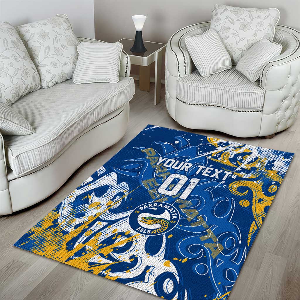 Personalized Parramatta Eels Rugby Area Rug Urban Street Graffiti Style - Distressed Splatter Elements