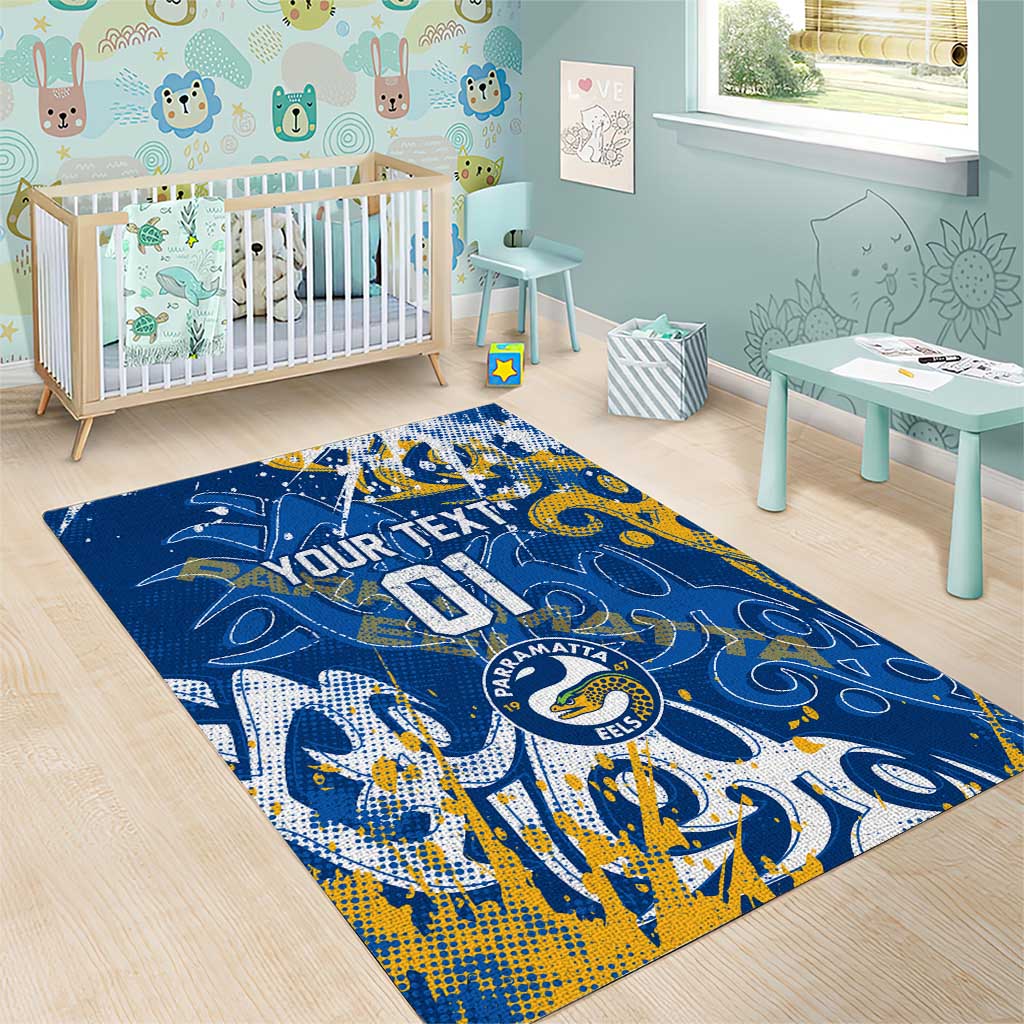 Personalized Parramatta Eels Rugby Area Rug Urban Street Graffiti Style - Distressed Splatter Elements