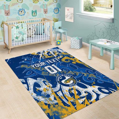 Personalized Parramatta Eels Rugby Area Rug Urban Street Graffiti Style - Distressed Splatter Elements