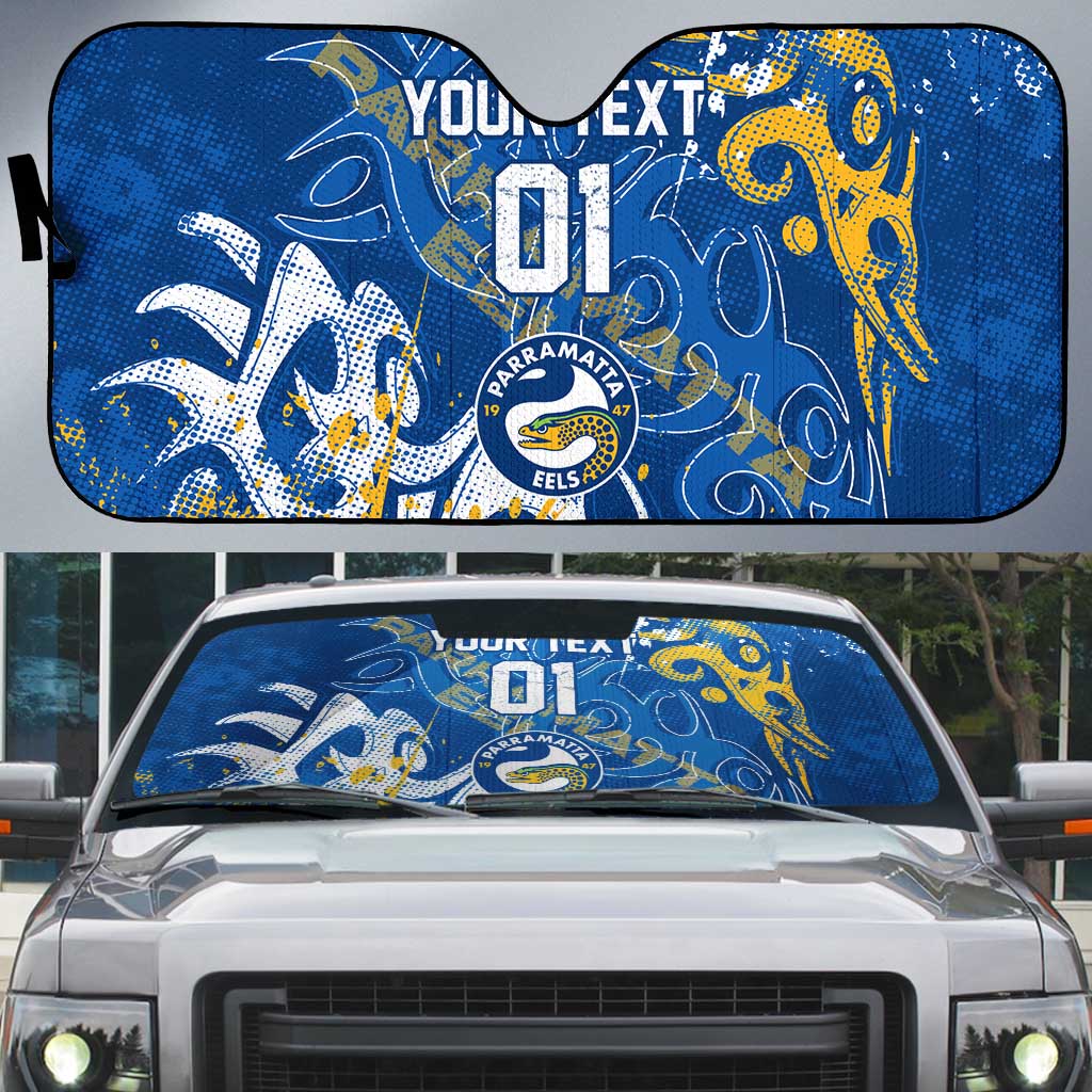 Personalized Parramatta Eels Rugby Auto Sun Shade Urban Street Graffiti Style - Distressed Splatter Elements
