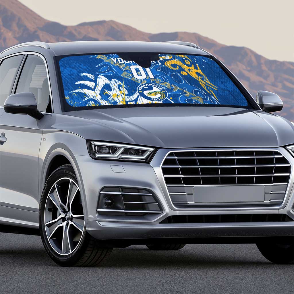 Personalized Parramatta Eels Rugby Auto Sun Shade Urban Street Graffiti Style - Distressed Splatter Elements