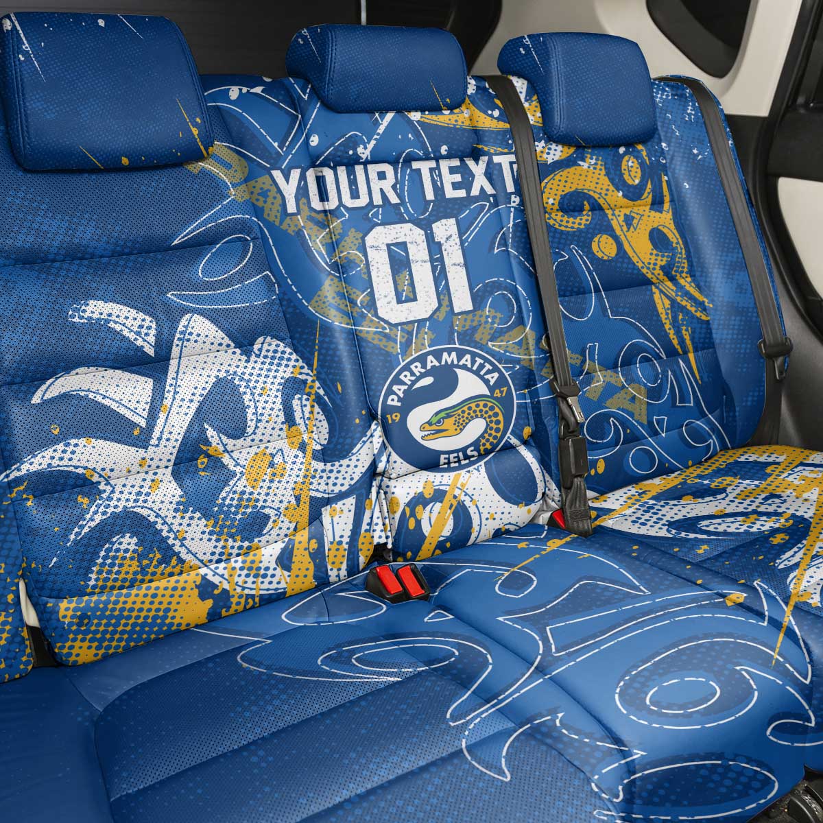 Personalized Parramatta Eels Rugby Back Car Seat Cover Urban Street Graffiti Style - Distressed Splatter Elements
