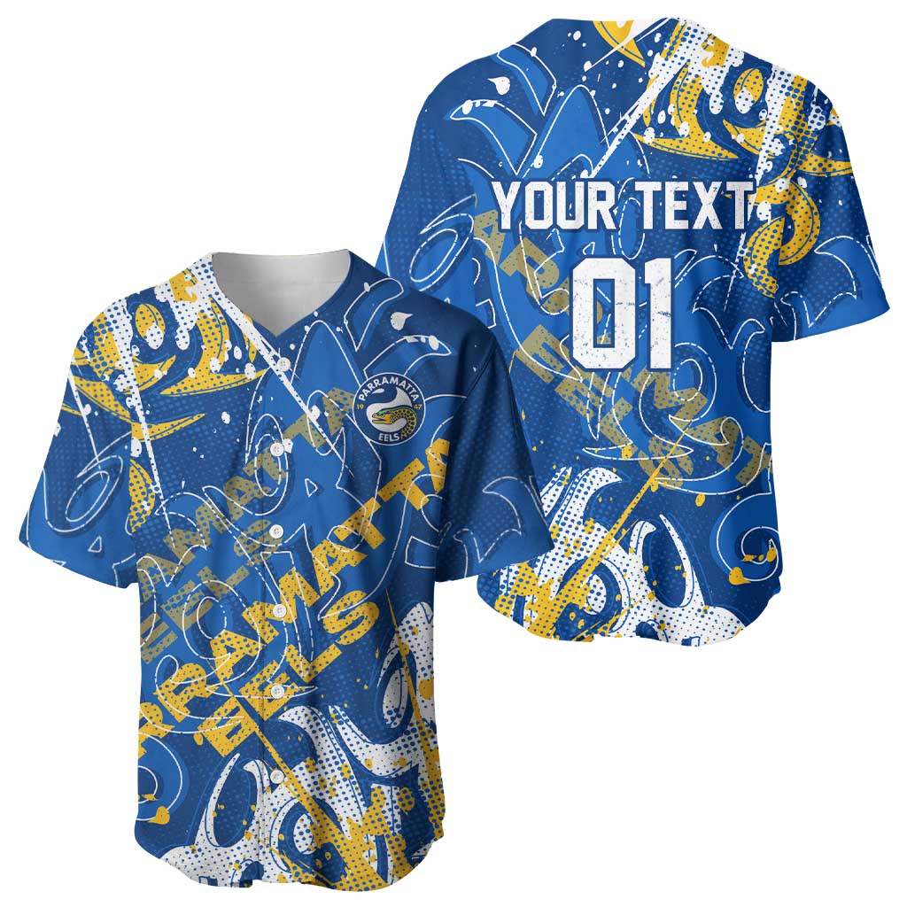 Personalized Parramatta Eels Rugby Baseball Jersey Urban Street Graffiti Style - Distressed Splatter Elements