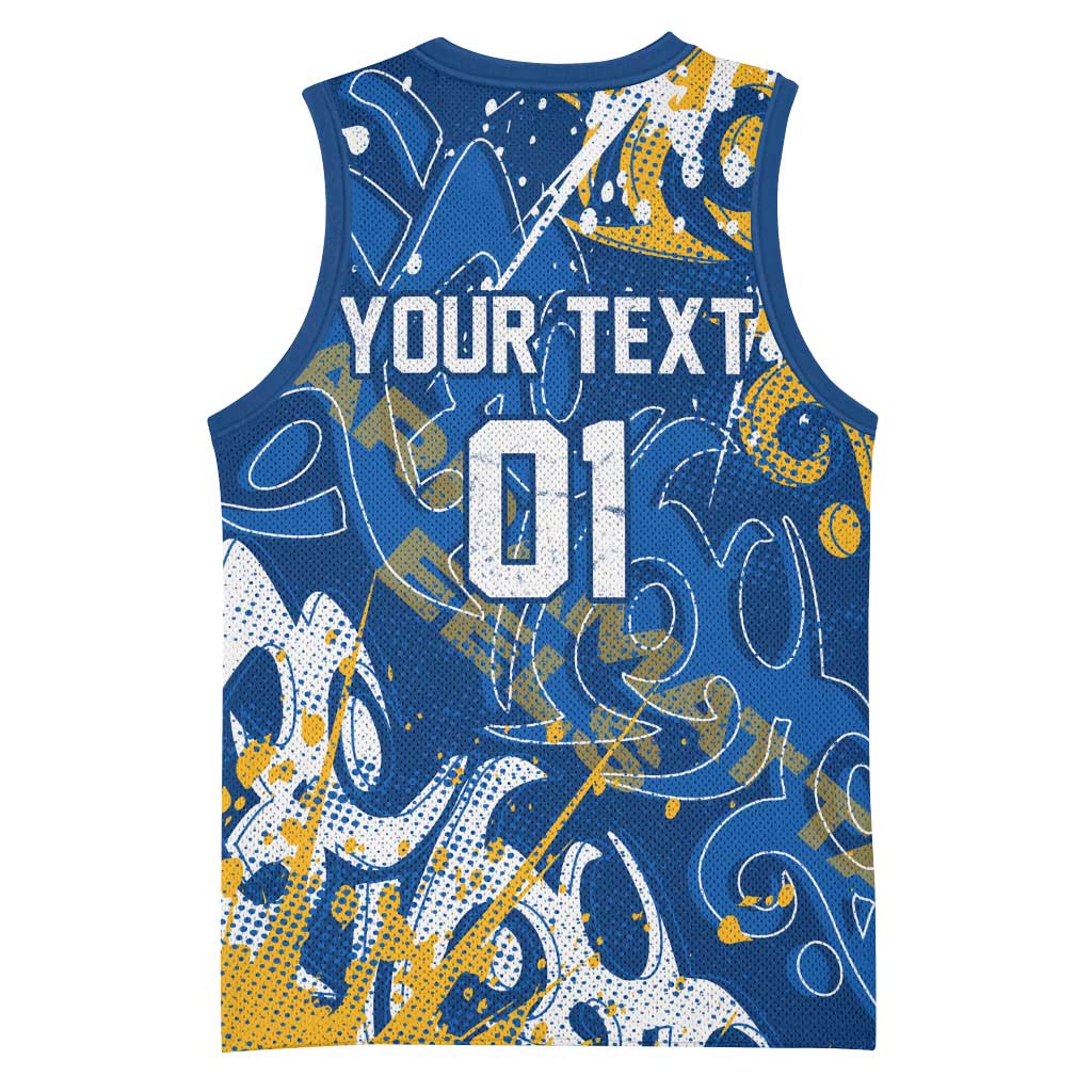 Personalized Parramatta Eels Rugby Basketball Jersey Urban Street Graffiti Style - Distressed Splatter Elements