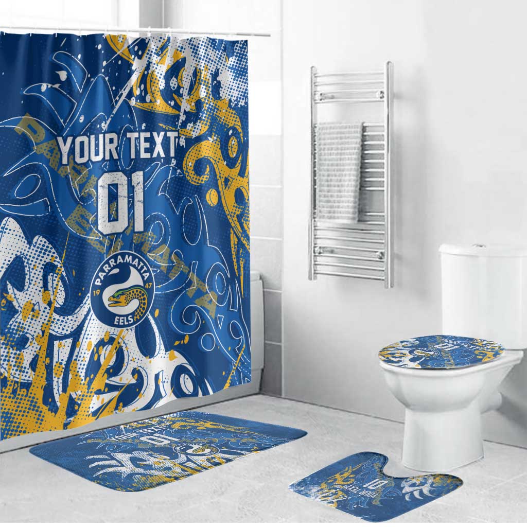 Personalized Parramatta Eels Rugby Bathroom Set Urban Street Graffiti Style - Distressed Splatter Elements