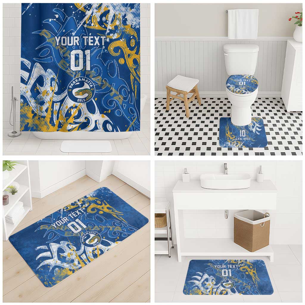 Personalized Parramatta Eels Rugby Bathroom Set Urban Street Graffiti Style - Distressed Splatter Elements