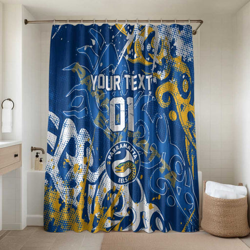 Personalized Parramatta Eels Rugby Bathroom Set Urban Street Graffiti Style - Distressed Splatter Elements