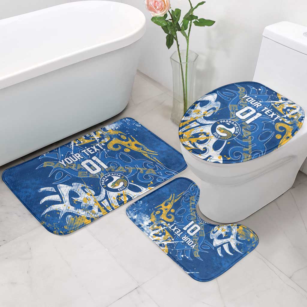 Personalized Parramatta Eels Rugby Bathroom Set Urban Street Graffiti Style - Distressed Splatter Elements