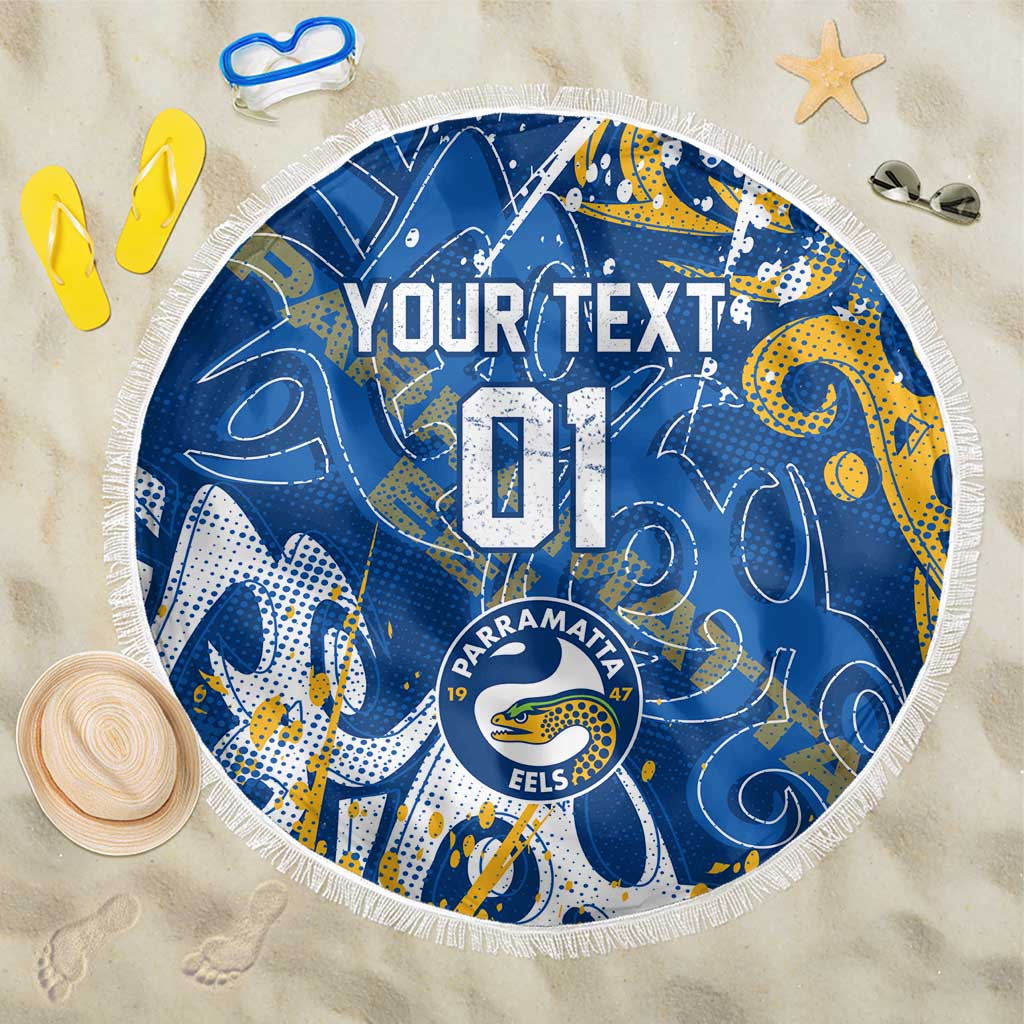 Personalized Parramatta Eels Rugby Beach Blanket Urban Street Graffiti Style - Distressed Splatter Elements