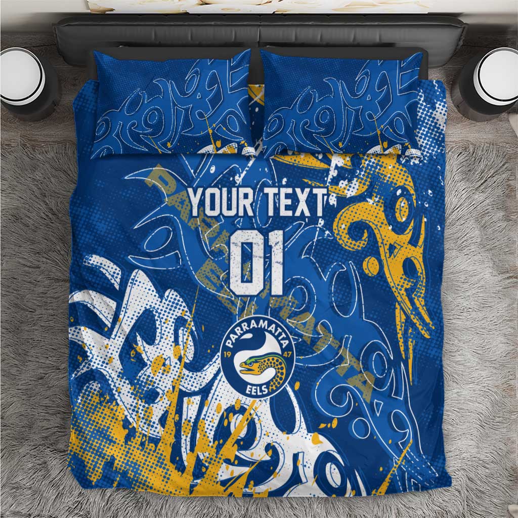 Personalized Parramatta Eels Rugby Bedding Set Urban Street Graffiti Style - Distressed Splatter Elements