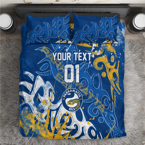 Personalized Parramatta Eels Rugby Bedding Set Urban Street Graffiti Style - Distressed Splatter Elements