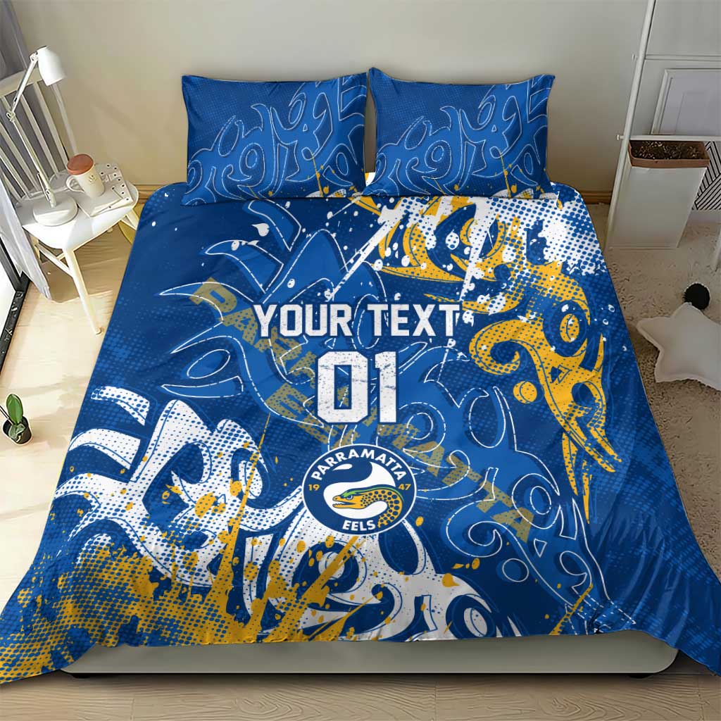 Personalized Parramatta Eels Rugby Bedding Set Urban Street Graffiti Style - Distressed Splatter Elements