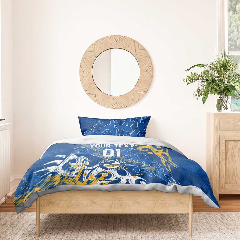 Personalized Parramatta Eels Rugby Bedding Set Urban Street Graffiti Style - Distressed Splatter Elements