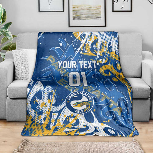 Personalized Parramatta Eels Rugby Blanket Urban Street Graffiti Style - Distressed Splatter Elements