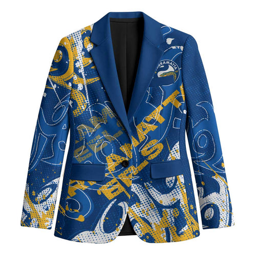 Personalized Parramatta Eels Rugby Blazer Urban Street Graffiti Style - Distressed Splatter Elements