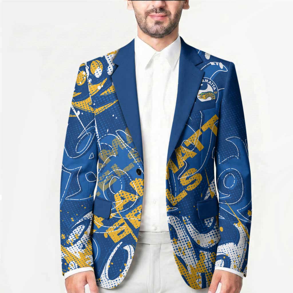 Personalized Parramatta Eels Rugby Blazer Urban Street Graffiti Style - Distressed Splatter Elements