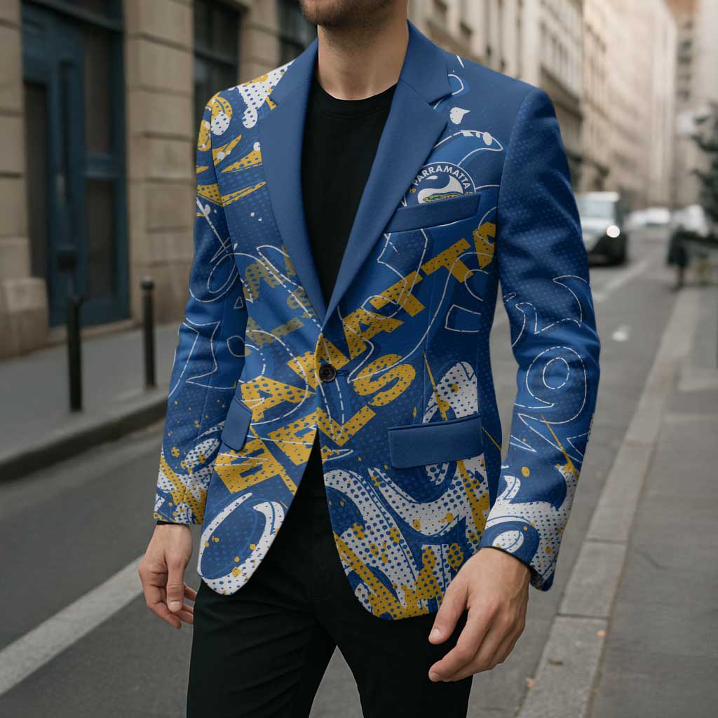 Personalized Parramatta Eels Rugby Blazer Urban Street Graffiti Style - Distressed Splatter Elements