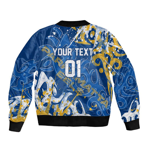 Personalized Parramatta Eels Rugby Bomber Jacket Urban Street Graffiti Style - Distressed Splatter Elements