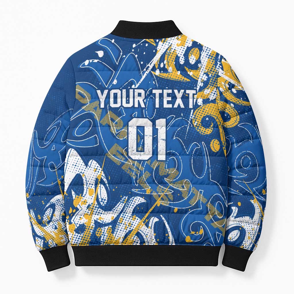 Personalized Parramatta Eels Rugby Bomber Puffer Jacket Urban Street Graffiti Style - Distressed Splatter Elements