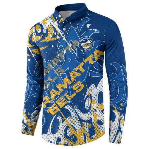 Personalized Parramatta Eels Rugby Button Sweatshirt Urban Street Graffiti Style - Distressed Splatter Elements