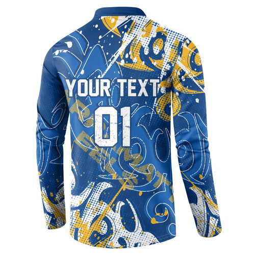 Personalized Parramatta Eels Rugby Button Sweatshirt Urban Street Graffiti Style - Distressed Splatter Elements