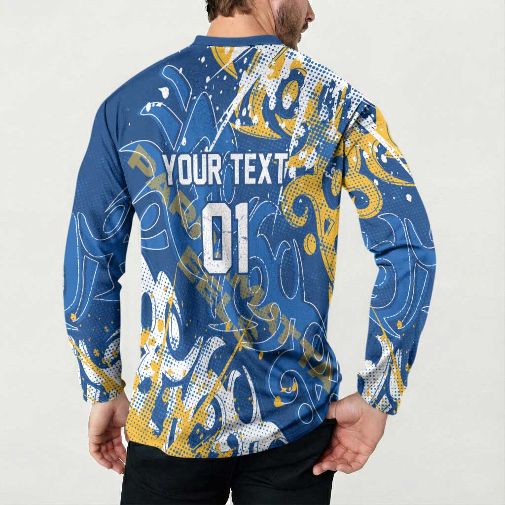 Personalized Parramatta Eels Rugby Button Sweatshirt Urban Street Graffiti Style - Distressed Splatter Elements