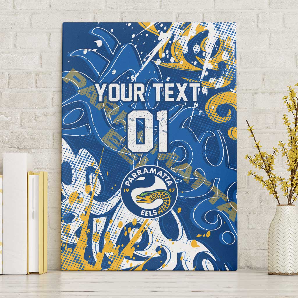 Personalized Parramatta Eels Rugby Canvas Wall Art Urban Street Graffiti Style - Distressed Splatter Elements