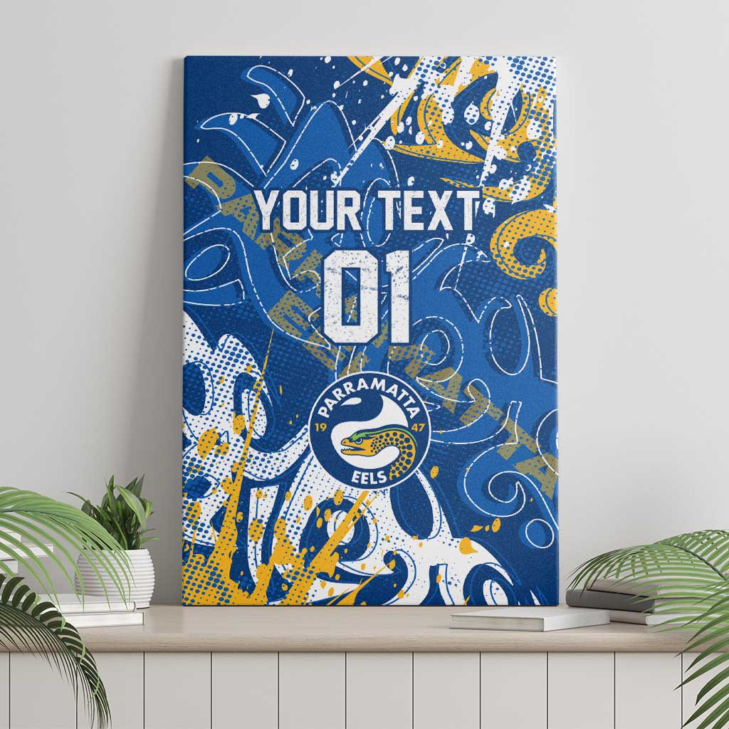 Personalized Parramatta Eels Rugby Canvas Wall Art Urban Street Graffiti Style - Distressed Splatter Elements