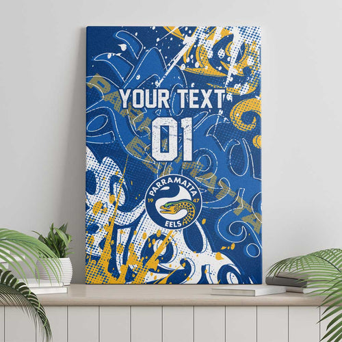 Personalized Parramatta Eels Rugby Canvas Wall Art Urban Street Graffiti Style - Distressed Splatter Elements