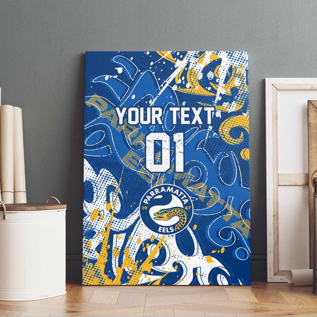 Personalized Parramatta Eels Rugby Canvas Wall Art Urban Street Graffiti Style - Distressed Splatter Elements