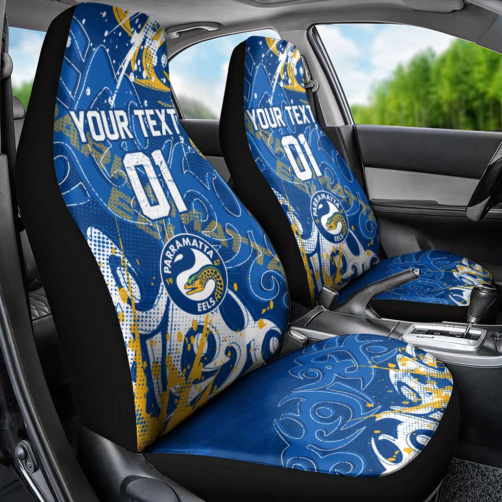 Personalized Parramatta Eels Rugby Car Seat Cover Urban Street Graffiti Style - Distressed Splatter Elements
