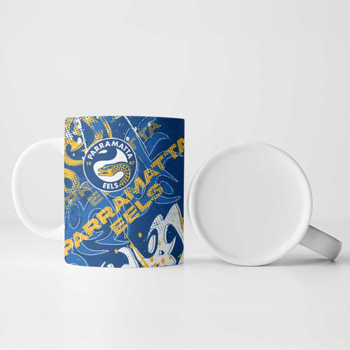 Personalized Parramatta Eels Rugby Ceramic Mug Urban Street Graffiti Style - Distressed Splatter Elements