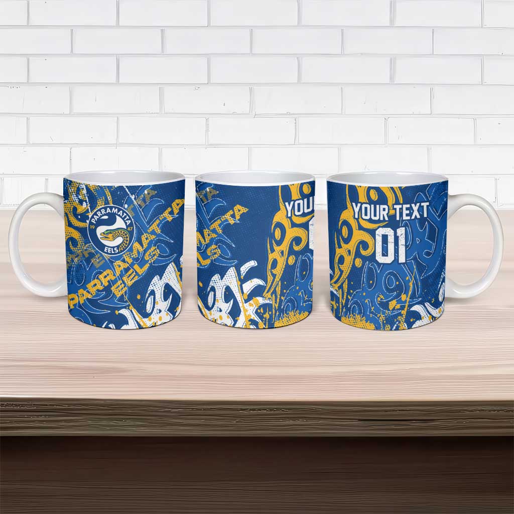 Personalized Parramatta Eels Rugby Ceramic Mug Urban Street Graffiti Style - Distressed Splatter Elements