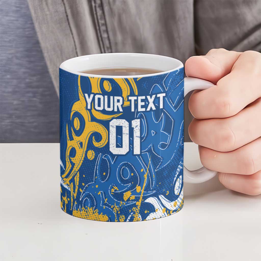 Personalized Parramatta Eels Rugby Ceramic Mug Urban Street Graffiti Style - Distressed Splatter Elements