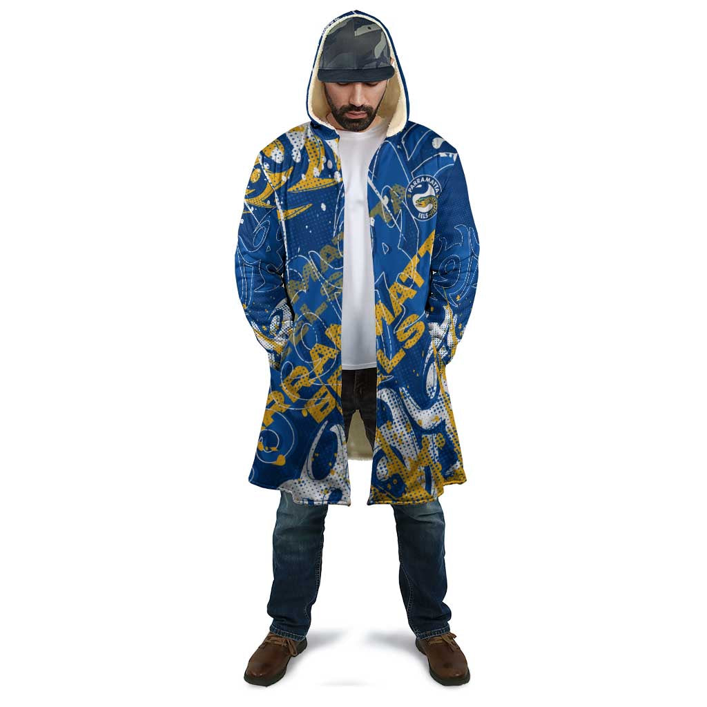 Personalized Parramatta Eels Rugby Cloak Urban Street Graffiti Style - Distressed Splatter Elements