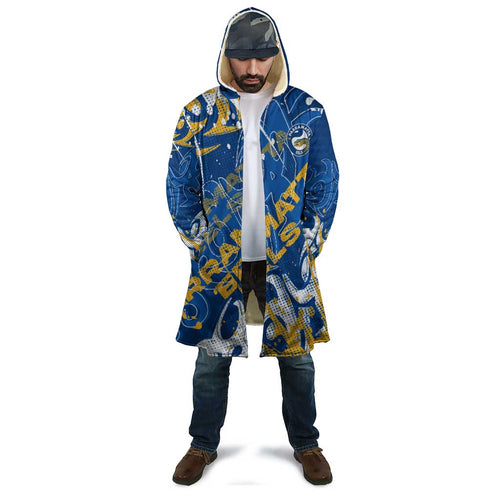 Personalized Parramatta Eels Rugby Cloak Urban Street Graffiti Style - Distressed Splatter Elements
