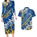 Personalized Parramatta Eels Rugby Couples Matching Long Sleeve Bodycon Dress and Hawaiian Shirt Urban Street Graffiti Style - Distressed Splatter Elements