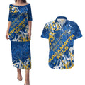 Personalized Parramatta Eels Rugby Couples Matching Puletasi and Hawaiian Shirt Urban Street Graffiti Style - Distressed Splatter Elements