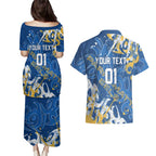 Personalized Parramatta Eels Rugby Couples Matching Puletasi and Hawaiian Shirt Urban Street Graffiti Style - Distressed Splatter Elements