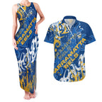 Personalized Parramatta Eels Rugby Couples Matching Tank Maxi Dress and Hawaiian Shirt Urban Street Graffiti Style - Distressed Splatter Elements
