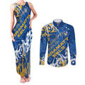 Personalized Parramatta Eels Rugby Couples Matching Tank Maxi Dress and Long Sleeve Button Shirt Urban Street Graffiti Style - Distressed Splatter Elements