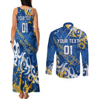Personalized Parramatta Eels Rugby Couples Matching Tank Maxi Dress and Long Sleeve Button Shirt Urban Street Graffiti Style - Distressed Splatter Elements