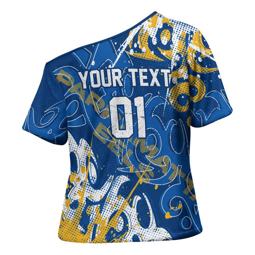 Personalized Parramatta Eels Rugby Cross Shoulder Shirt Urban Street Graffiti Style - Distressed Splatter Elements
