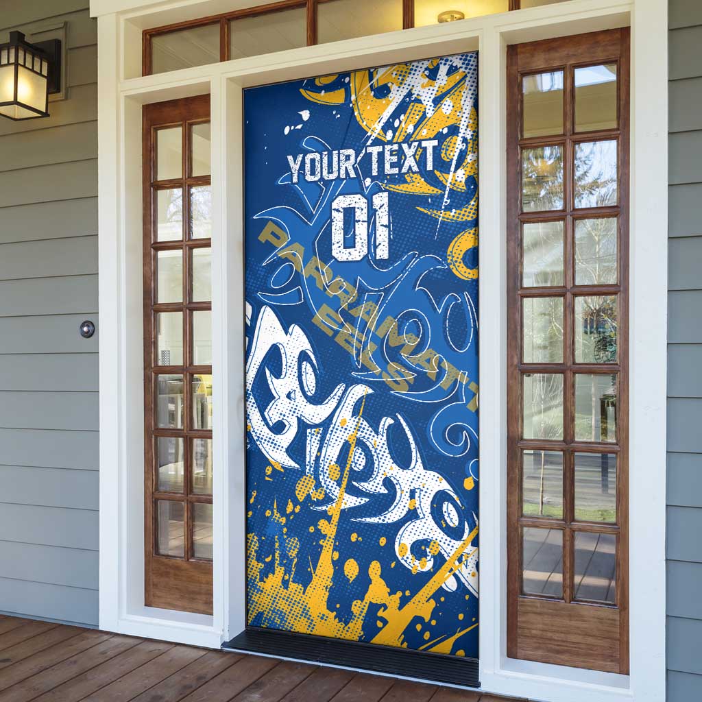 Personalized Parramatta Eels Rugby Door Cover Urban Street Graffiti Style - Distressed Splatter Elements