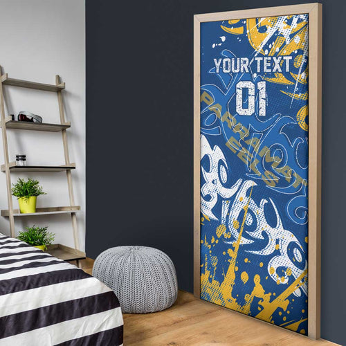 Personalized Parramatta Eels Rugby Door Cover Urban Street Graffiti Style - Distressed Splatter Elements