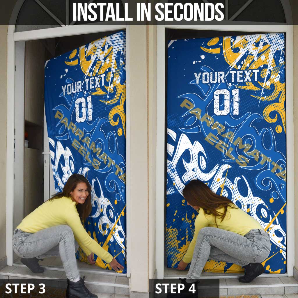 Personalized Parramatta Eels Rugby Door Cover Urban Street Graffiti Style - Distressed Splatter Elements